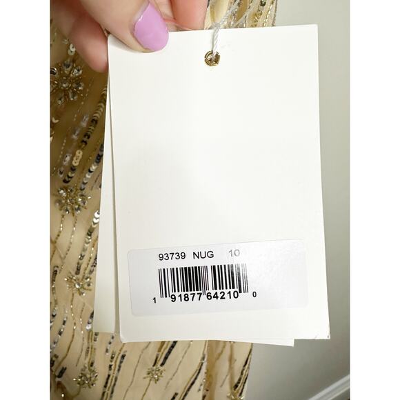 Mac Duggal 93739 Embellished Floral Detail One Shoulder Gown Nude Gold 10 $498 - Picture 8 of 12